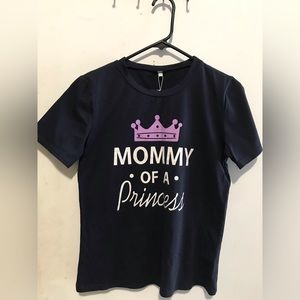 Size XL Mommy Daughter Crown print short-sleeve navy shirt (MOMMY Of A Princess)